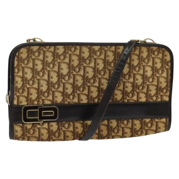 Christian Dior Trotter Canvas Shoulder Bag Brown Gold Auth sw647 - Picture 1 of 16